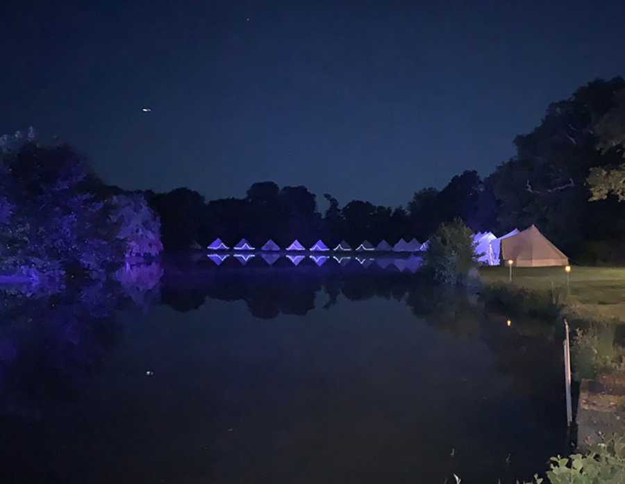 bell tents at night