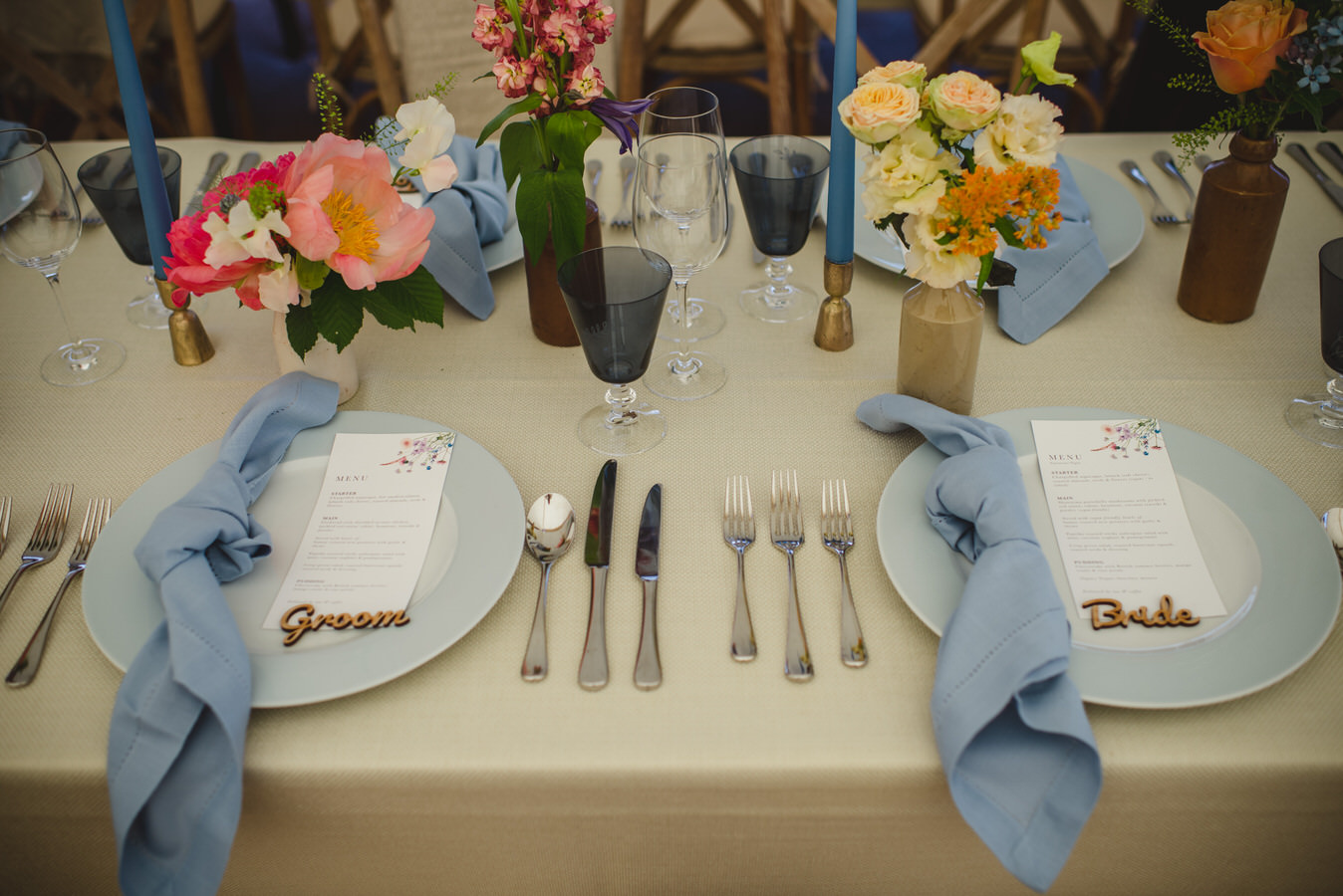 table inside of a decorated marquee