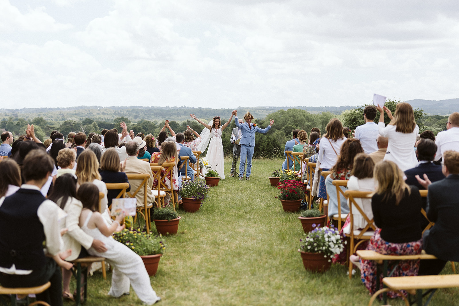 couple just married at their outdoor ceremony